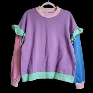 Olivia Rubin 100% Cotton Pastel Colorblock Ruffle Shoulder Sweatshirt Medium